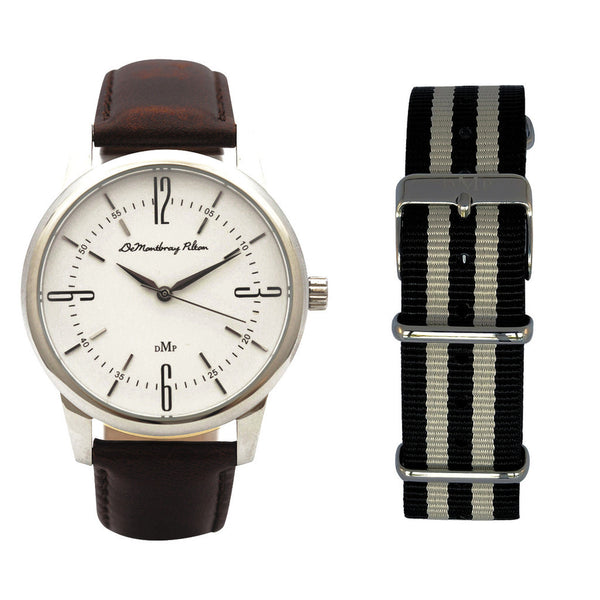 Australian Designer Silver Watch Fob Brown Leather strap Black Nato Strap Luxury