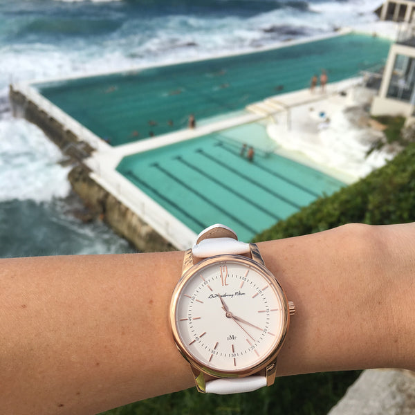 Classic Rose Gold Watch with White Leather Strap by DeMontbrayPilton