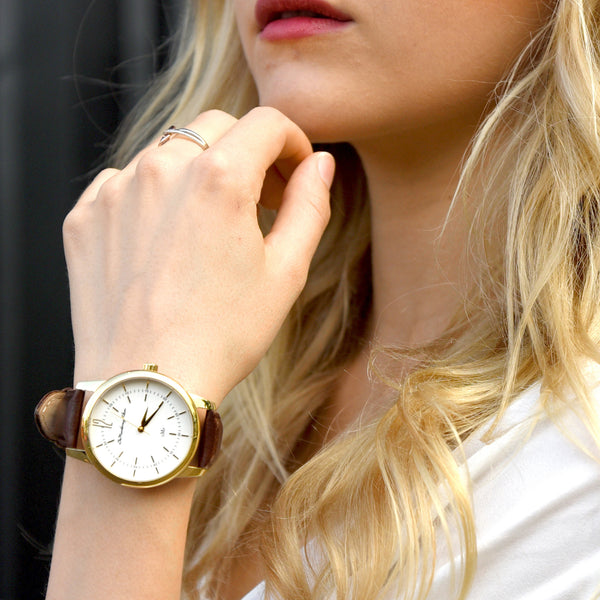 Riana Horner Australian Designer Gold Watch Fob Brown Leather strap Blue Nato Strap Luxury