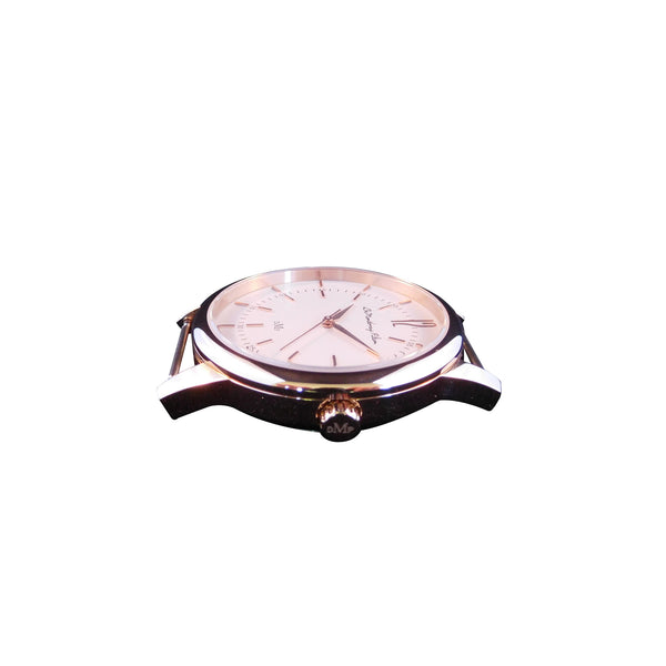 Classic Rose Gold Watch with White Leather Strap by DeMontbrayPilton